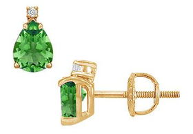 Diamond and Emerald Stud Earrings : 14K Yellow Gold - 2.04 CT TGWdiamond 