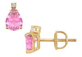 Diamond and Pink Sapphire Stud Earrings : 14K Yellow Gold - 2.04 CT TGWdiamond 
