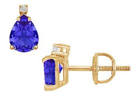 Diamond and Sapphire Stud Earrings : 14K Yellow Gold - 2.04 CT TGWdiamond 