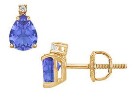 Diamond and Tanzanite Stud Earrings : 14K Yellow Gold - 2.04 CT TGWdiamond 