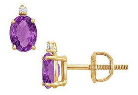 Diamond and Amethyst Stud Earrings : 14K Yellow Gold - 2.04 CT TGWdiamond 