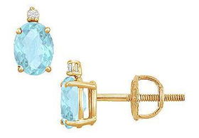 Diamond and Aquamarine Stud Earrings : 14K Yellow Gold - 2.04 CT TGWdiamond 