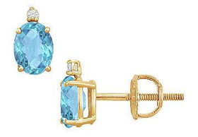 Diamond and Blue Topaz Stud Earrings : 14K Yellow Gold - 2.04 CT TGWdiamond 