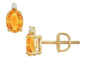 Diamond and Citrine Stud Earrings : 14K Yellow Gold - 2.04 CT TGWdiamond 