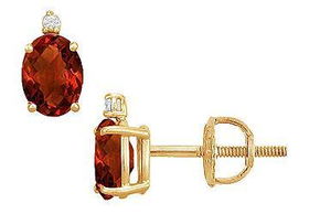 Diamond and Garnet Stud Earrings : 14K Yellow Gold - 2.04 CT TGWdiamond 