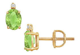 Diamond and Peridot Stud Earrings : 14K Yellow Gold - 2.04 CT TGWdiamond 