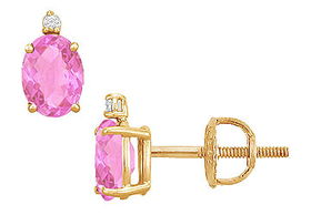 Diamond and Pink Sapphire Stud Earrings : 14K Yellow Gold - 2.04 CT TGWdiamond 