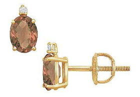 Diamond and Smoky Topaz Stud Earrings : 14K Yellow Gold - 2.04 CT TGWdiamond 