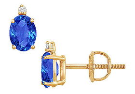 Diamond and Sapphire Stud Earrings : 14K Yellow Gold - 2.04 CT TGWdiamond 