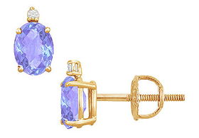 Diamond and Tanzanite Stud Earrings : 14K Yellow Gold - 2.04 CT TGWdiamond 