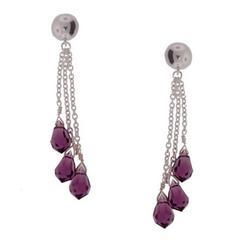 Ladies Silver Dangle Earrings Briolette Purple Crystalladies 