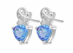 10k White Gold Blue Topaz Diamond Earringswhite 