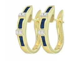 10k Yellow Gold Blue Emerald Sapphire Diamond Earringsyellow 