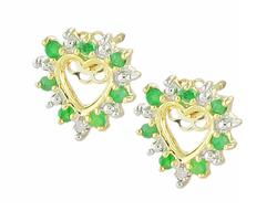 10k Yellow Gold Emerald Heart Shaped Diamond Earringsyellow 