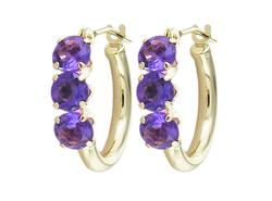 10k Yellow Gold Purple Amethyst Hoop Earringsyellow 