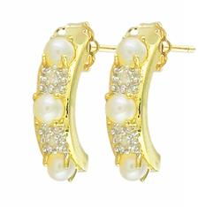 10k Yellow Gold Pearl Hoop Diamond Earringsyellow 
