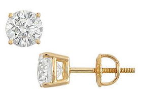 14K Yellow Gold : Round Diamond Stud Earrings 2.00 CT. TW.yellow 