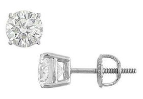 14K White Gold : Round Diamond Stud Earrings  2.00 CT. TW.white 