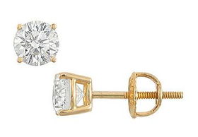 18K Yellow Gold : Round Diamond Stud Earrings  1.00 CT. TW.yellow 