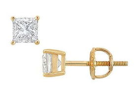 14K Yellow Gold : Princess Cut Diamond Stud Earrings  0.50 CT. TW.yellow 