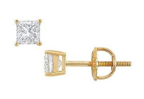 18K Yellow Gold : Princess Cut Diamond Stud Earrings  0.33 CT. TW.yellow 