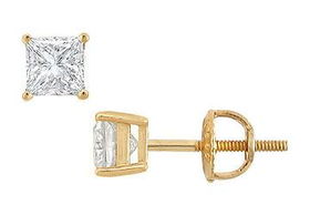 18K Yellow Gold : Princess Cut Diamond Stud Earrings  0.75 CT. TW.yellow 