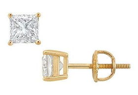 18K Yellow Gold : Princess Cut Diamond Stud Earrings  1.25 CT. TW.yellow 