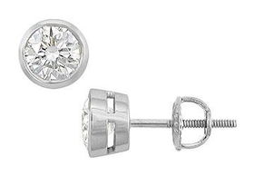 18K White Gold : Bezel Set Round Diamond Stud Earrings  1.50 CT. TW.white 