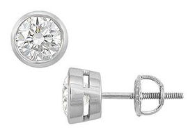 18K White Gold : Bezel Set Round Diamond Stud Earrings  2.00 CT. TW.white 