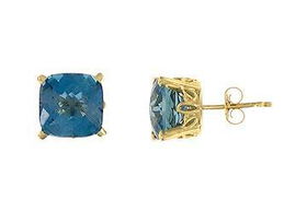 Blue Topaz Earrings : 14K yellow gold - 3.00 CT TGWblue 