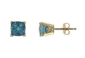 Blue Topaz Earrings : 14K Yellow Gold - 1.25 CT TGWblue 