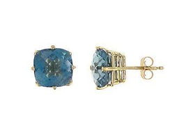 Blue Topaz Earrings : 14K yellow Gold - 3.00 CT TGWblue 