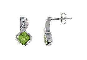 Peridot and Diamond Earrings : 14K White Gold - 1.00 CT TGWperidot 
