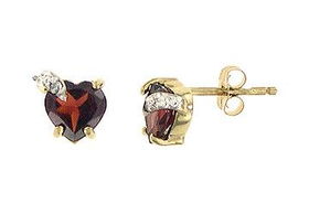 Heart Garnet and Diamond Earrings : 14K Yellow Gold - 1.25 CT TGWheart 