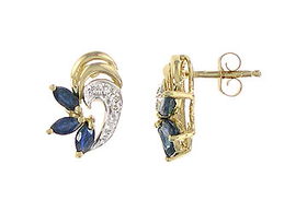 Blue Sapphire and Diamond Earring : 14K Yellow Gold - 0.50 CT TGWblue 