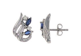 Blue Sapphire and Diamonds Earrings : 14K white Gold - 0.75 CT TGWblue 