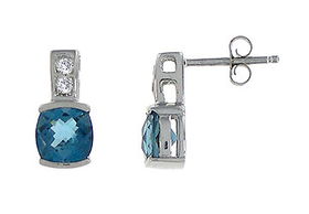 Blue Topaz and Diamonds Earrings : 14K White Gold - 1.25 CT TGWblue 