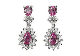 Pink Sapphire and Diamond Earrings : 14K White Gold - 2.00 CT TGWpink 