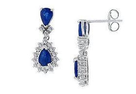 Blue Sapphire and Diamond Earrings : 14K White Gold - 2.50 CT TGWblue 