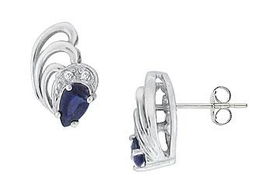 Sapphire and Diamond Earrings - 14K White Gold : 0.50 CT TGWsapphire 