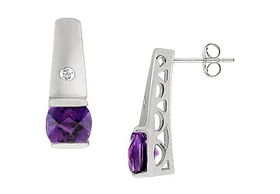 Amethyst and Diamond Earrings : 14K White Gold - 0.75 CT TGWamethyst 