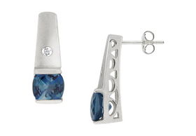 Blue Topaz and Diamond Earrings : 14K White Gold - 2.00 CT TGWblue 