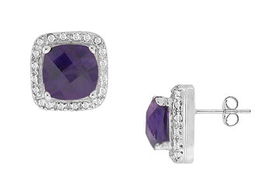 Amethyst and Diamond Earrings : 14K White Gold - 2.50 CT TGWamethyst 