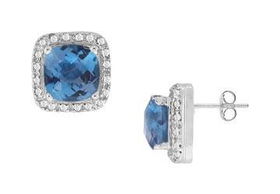 Blue Topaz and Diamond Earrings - 14K White Gold : 3.25 CT TGWblue 