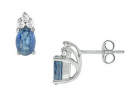 Blue Sapphire and Diamond Earrings : 14K White Gold - 1.00 CT TGWblue 