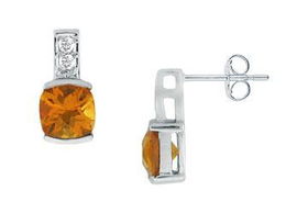 Citrine and Diamond Earrings : 14K White Gold - 1.50 CT TGWcitrine 