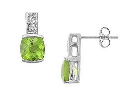 Peridot and Diamond Earrings : 14K White Gold - 1.50 CT TGWperidot 