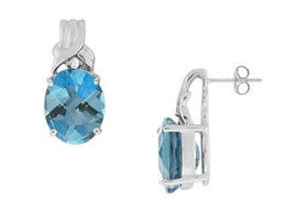 Blue Topaz and Diamond Earrings : 14K White Gold - 3.00 CT TGWblue 