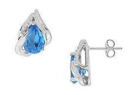 Blue Topaz and Diamond Earrings :  14K White Gold - 1.75 CT TGWblue 