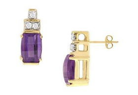 Amethyst and Diamond Earrings : 14K Yellow Gold - 1.50 CT TGWamethyst 